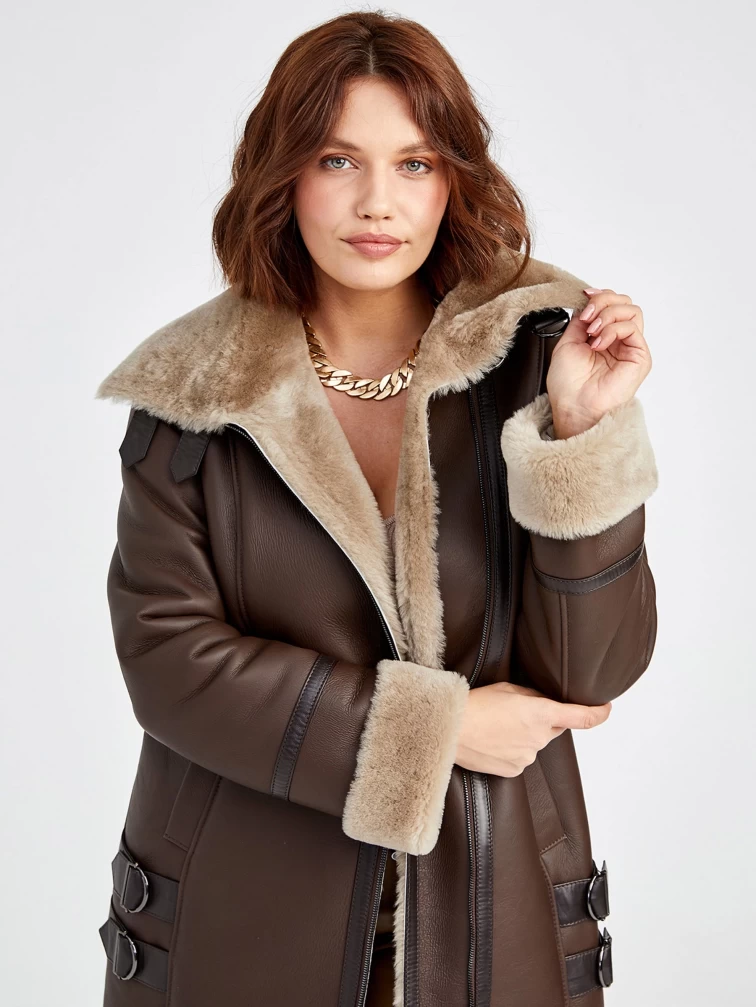 Дубленка косуха женская 206, коричневая, размер 48, артикул 62190-6