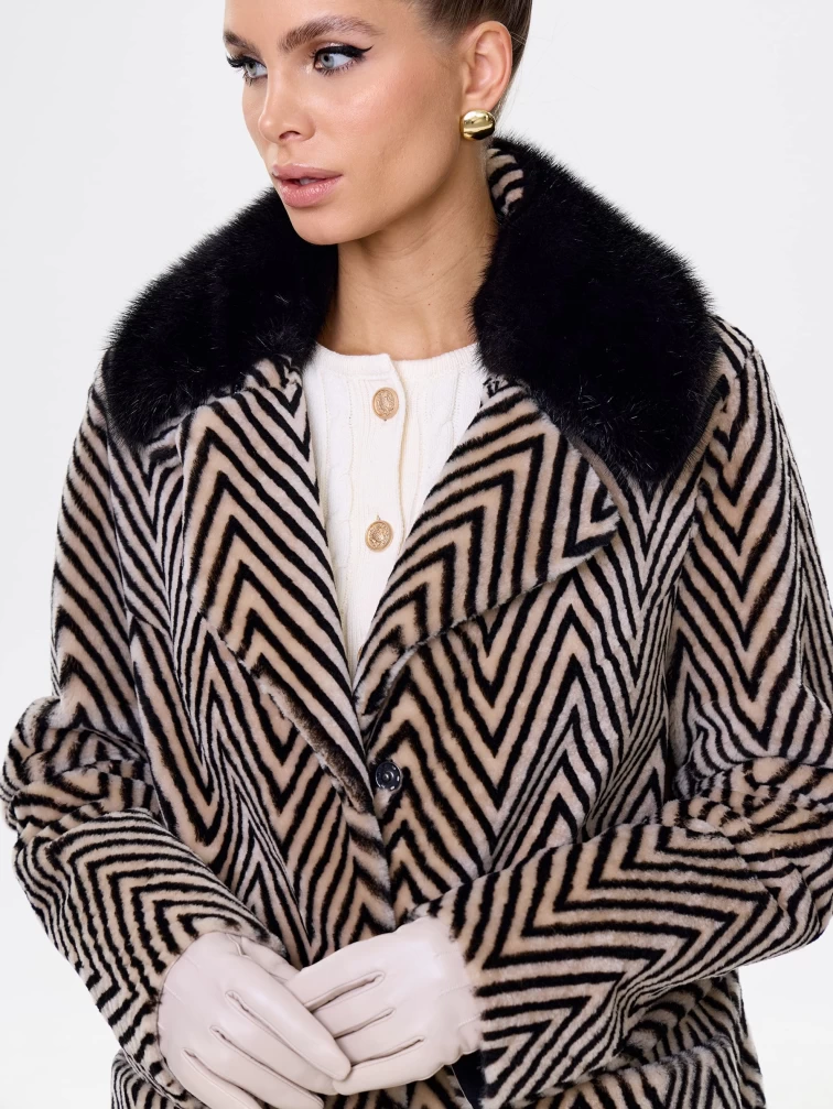 Двусторонняя женская дубленка с воротником из меха норки премиум класса 2003, бежевая, размер 48, артикул 62461-5