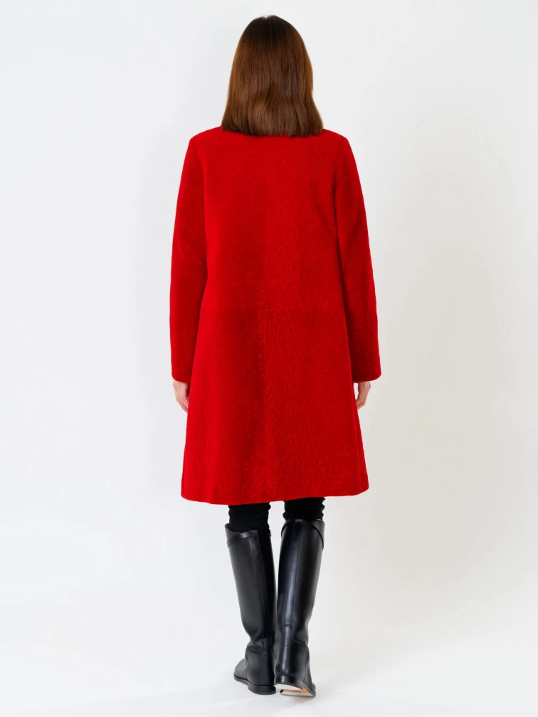 Длинная дубленка из астрагана на кнопках для женщин премиум класса 53мех, красная, размер 46, артикул 17530-4