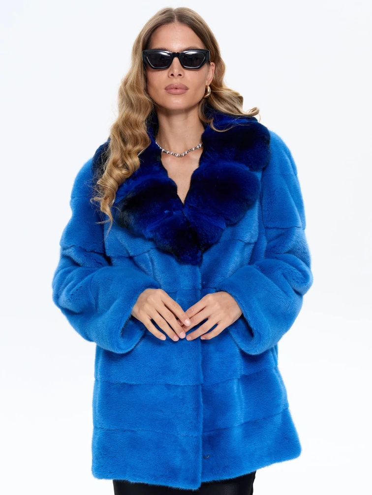 Голубая норковая шуба с шиншилой 2А, размер 54, артикул 65460-1