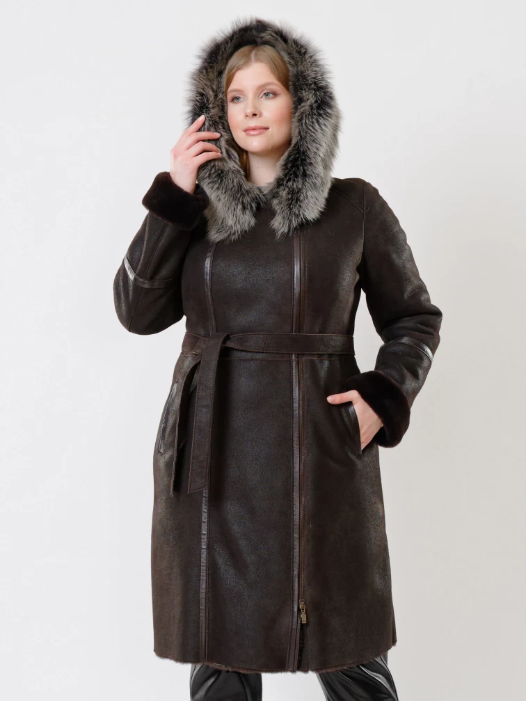 Зимний комплект женский: Дубленка 265 + Брюки 03, коричневый/черный, р. 42, арт. 111196-3