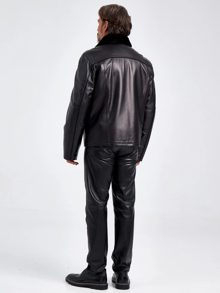 Кожаная мужская зимняя куртка на подкладке из овчины 4615, черная, размер 54, артикул 40550-2