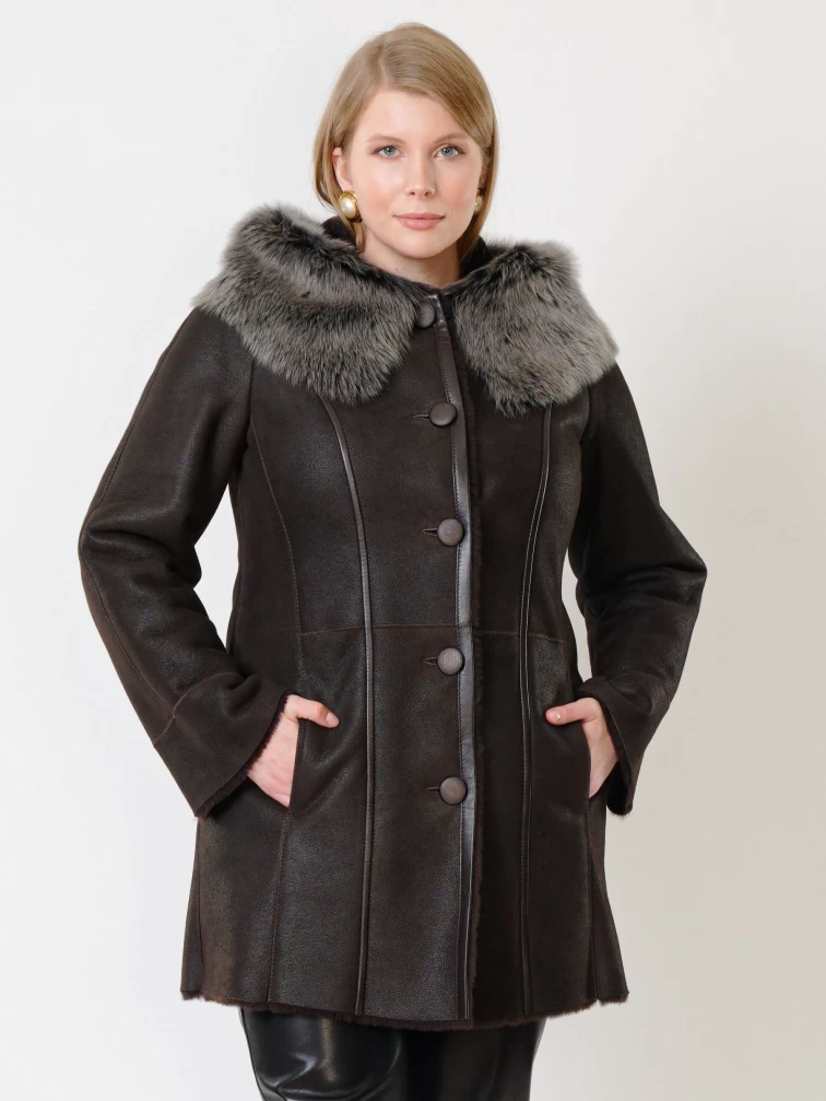 Женская дубленка с капюшоном из тосканы 270, коричневая, размер 66, артикул 14720-5