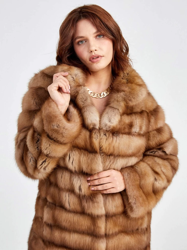 Шуба из меха куницы женская Лола -1, светло-коричневая, размер 44, артикул 19120-5