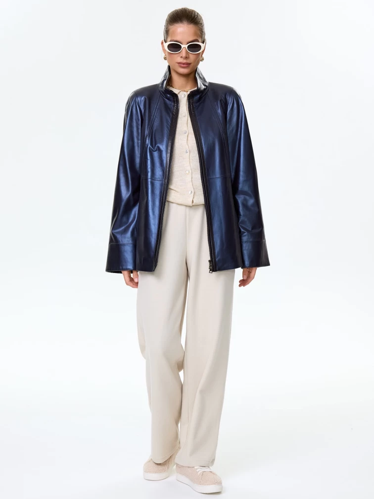 Женская кожаная куртка 375ш, синяя, размер 62, артикул 90710-1