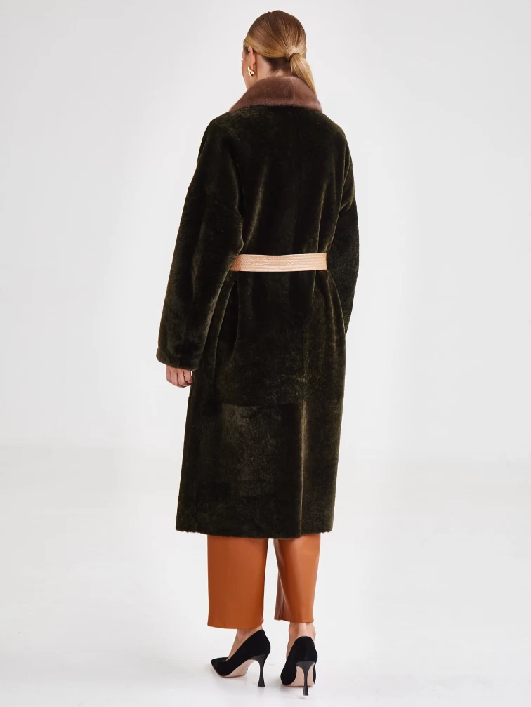 Двусторонняя двубортная женская шуба из астрагана с мехом норки премиум класса 2017, хаки, размер 48, артикул 62790-4