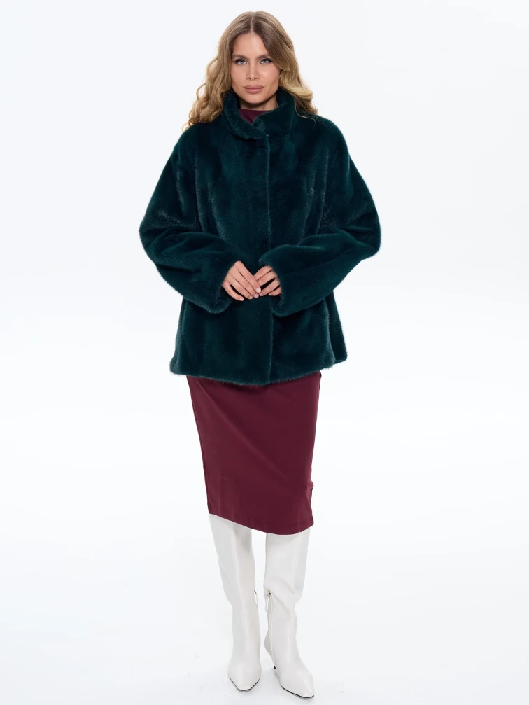 Короткая женская норковая куртка Жанет-2, зеленая, размер 44, артикул 65660-1