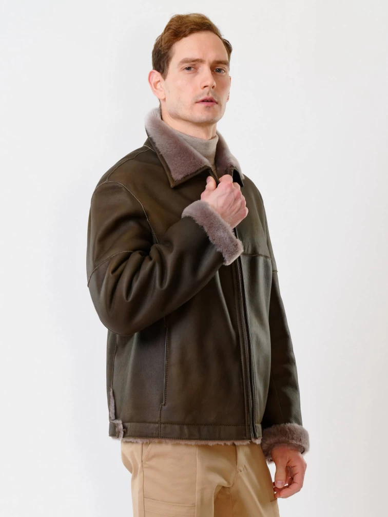 Короткая мужская дубленка 140, оливковая, размер 44, артикул 70230-0