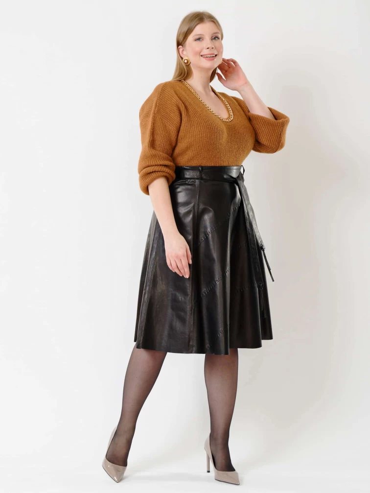 Кожаная расклешенная юбка из натуральной кожи 01рс, черная, размер 44, артикул 85461-6