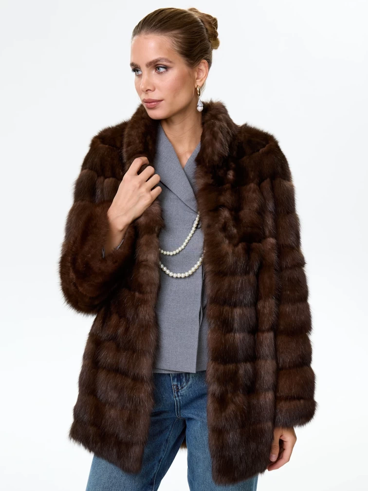 Женская соболиная шуба Роза(с), темно-коричневая, размер 44, артикул 34120-6