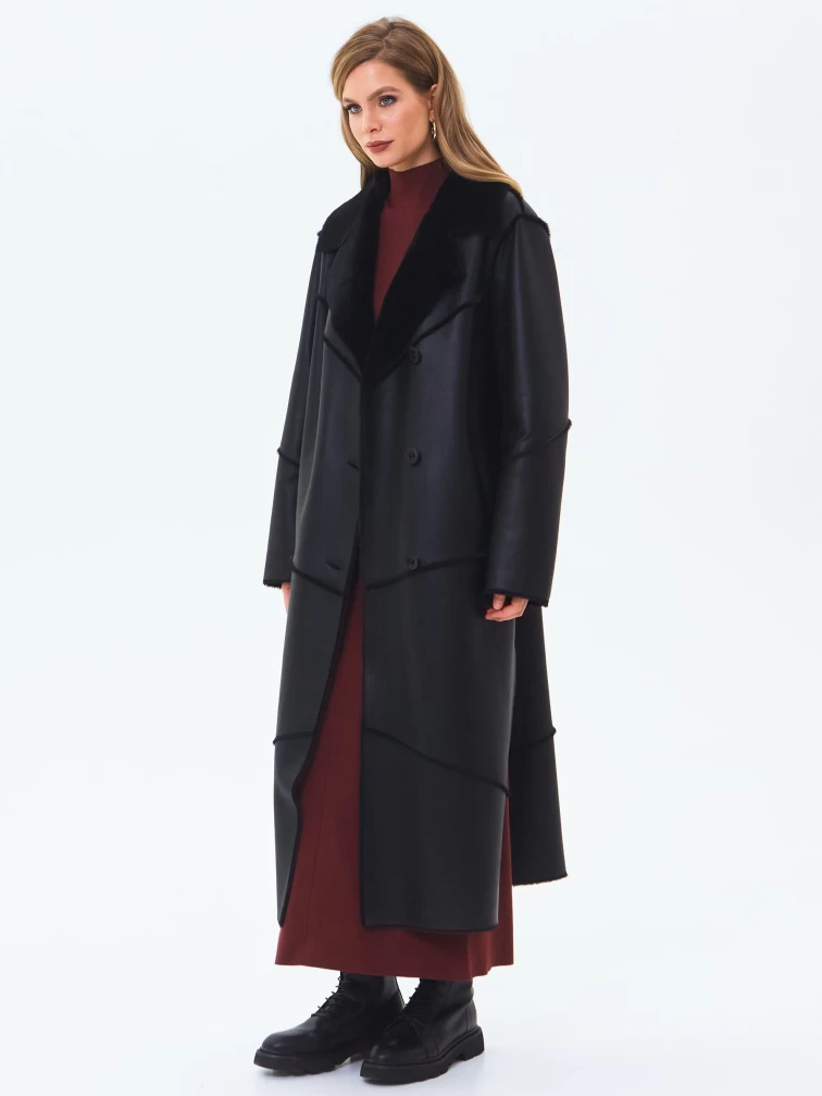 Классическое женское пальто из натуральной овчины премиум класса 2054, черное, размер 48, артикул 64390-1