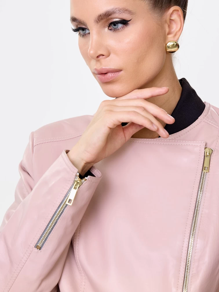 Пудровая кожаная женская косуха 389, размер 42, артикул 90451-2