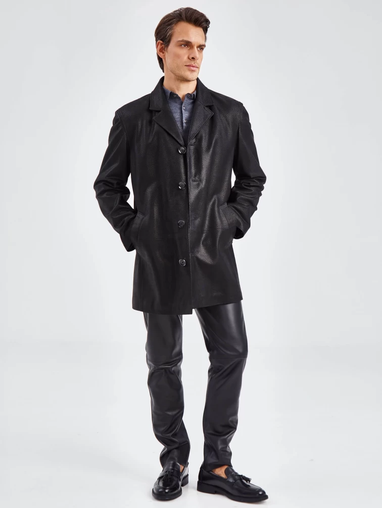 Кожаный пиджак мужской премиум класса 21/1, черный DS, размер 64, артикул 29040-0