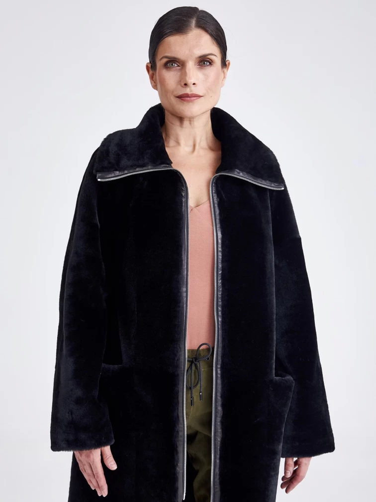 Двусторонняя женская дубленка из астрагана премиум класса 2015, черная, размер 48, артикул 62720-3