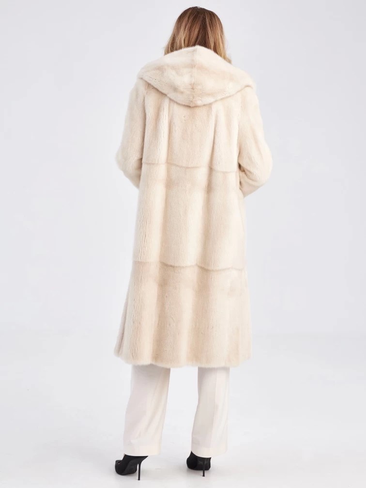 Длинная норковая шуба с капюшоном для женщин премиум класса Марина(к), жемчужная, размер 56, артикул 33750-5