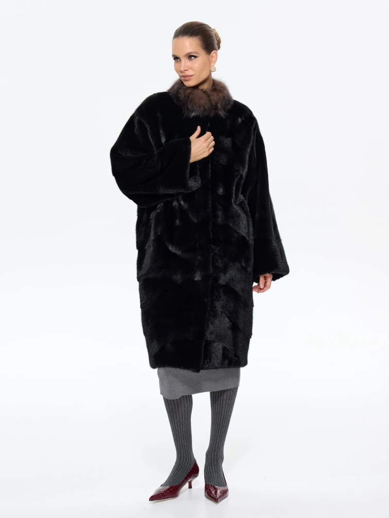 Норковая длинная женская шуба Анастасия, черная, размер 44, артикул 65650-1