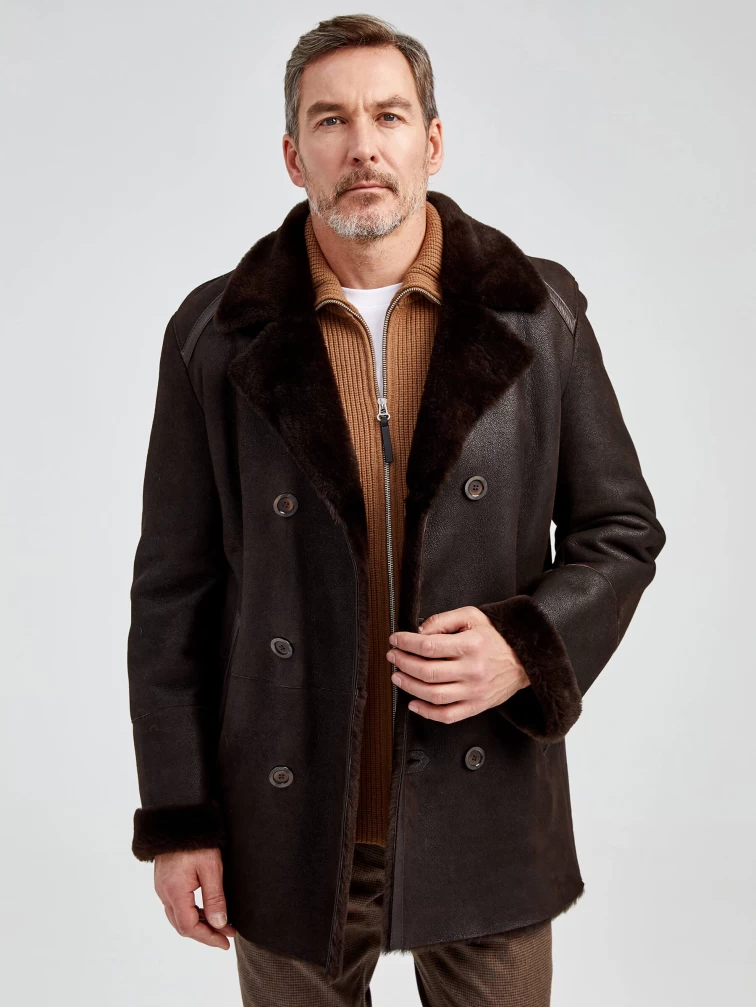 Дубленка двубортная классическая мужская 422, коричневая, размер 58, артикул 70872-1