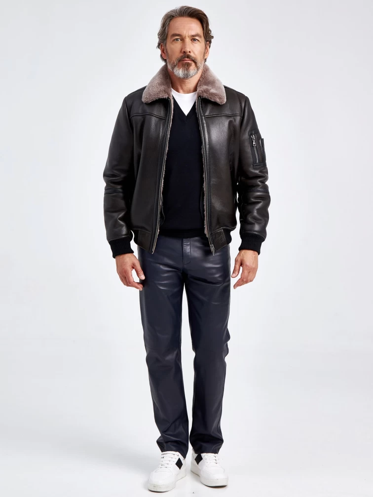 Короткая мужская дубленка бомбер премиум класса 428, оливковая, размер 48, артикул 70660-2