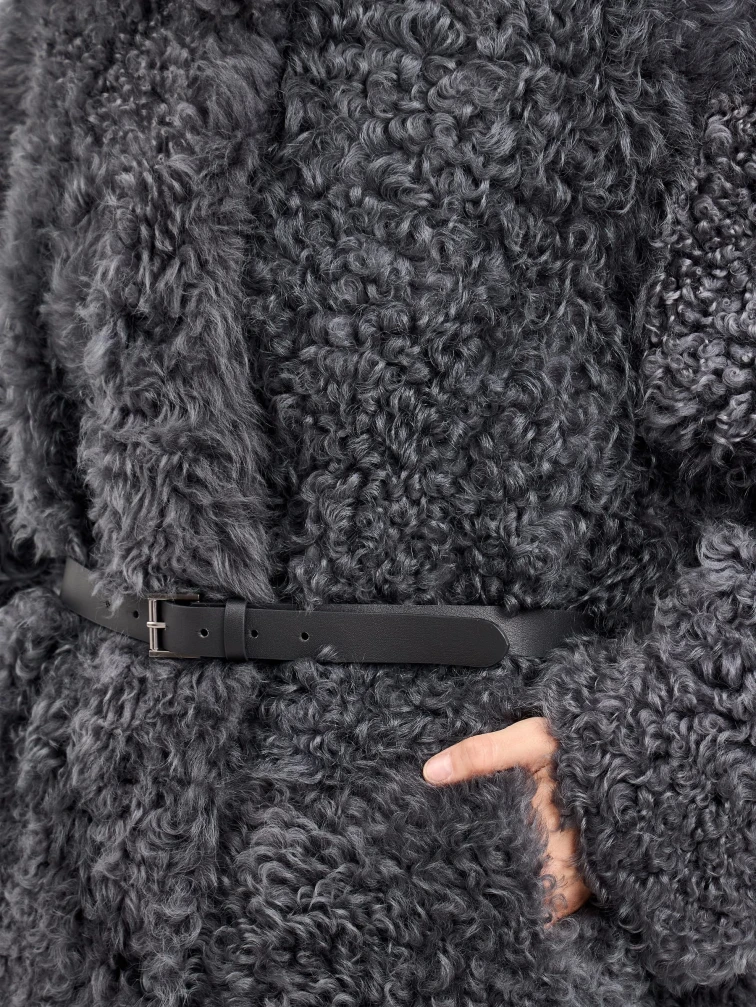 Короткая женская дубленка из тиградо 2072, серая, размер 44, артикул 65050-2