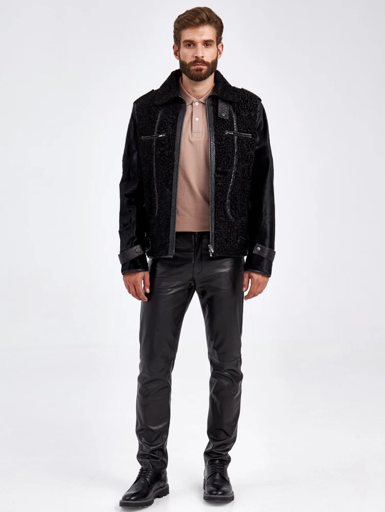 Шуба меховая из канадского каракуля для мужчин VE-7910, черная, размер 48, артикул 71270-5