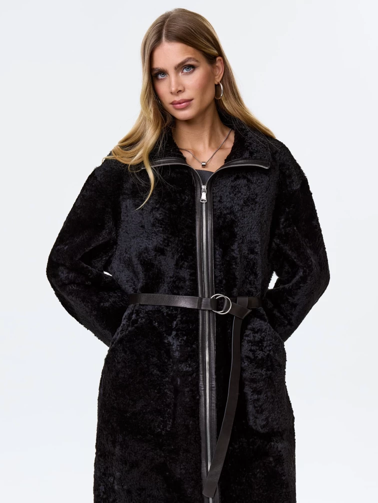 Длинная женская дубленка из астрагана премиум класса 2060, черная, размер 46, артикул 62490-0