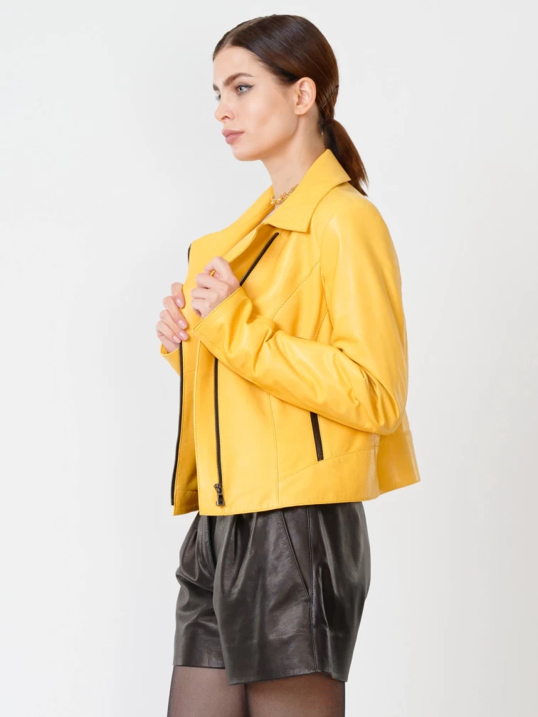 Женская кожаная куртка косуха 3005, желтая, размер 48, артикул 90940-2