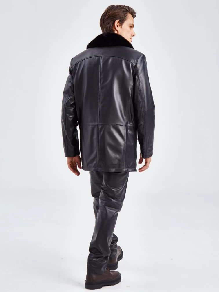 Мужская зимняя кожаная куртка с норковым воротником премиум класса 534мех, черная, размер 58, артикул 40280-2