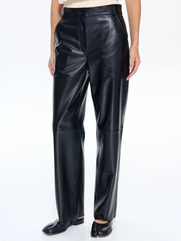 Брюки женские из натуральной кожи 10, черный, размер 46, артикул 86050-1