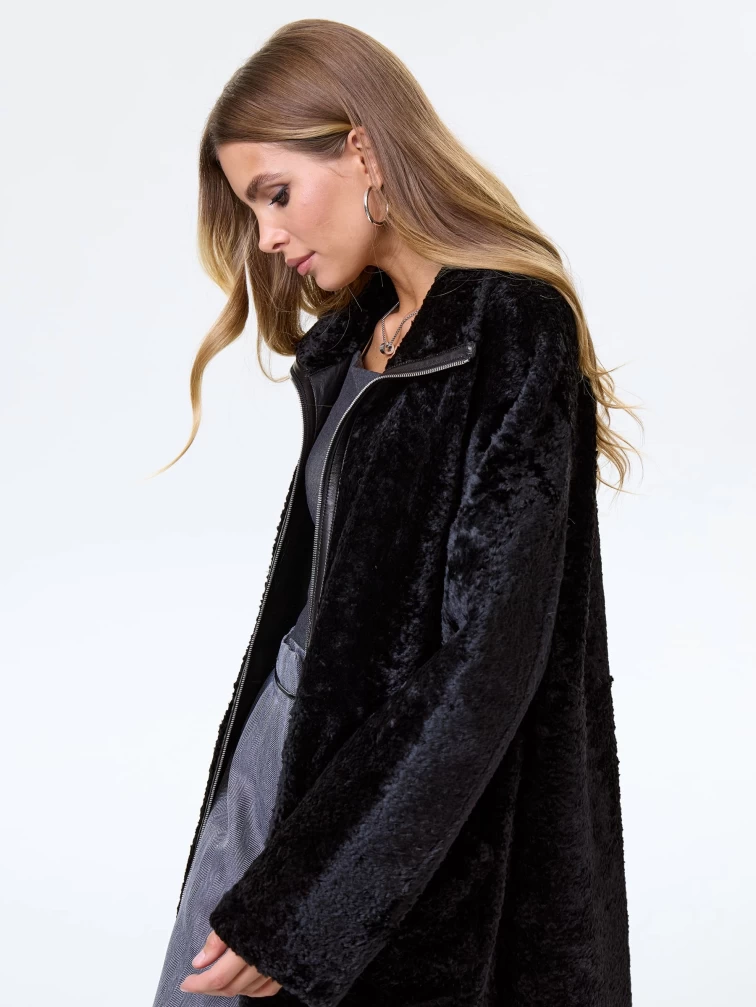 Длинная женская дубленка из астрагана премиум класса 2060, черная, размер 46, артикул 62490-4