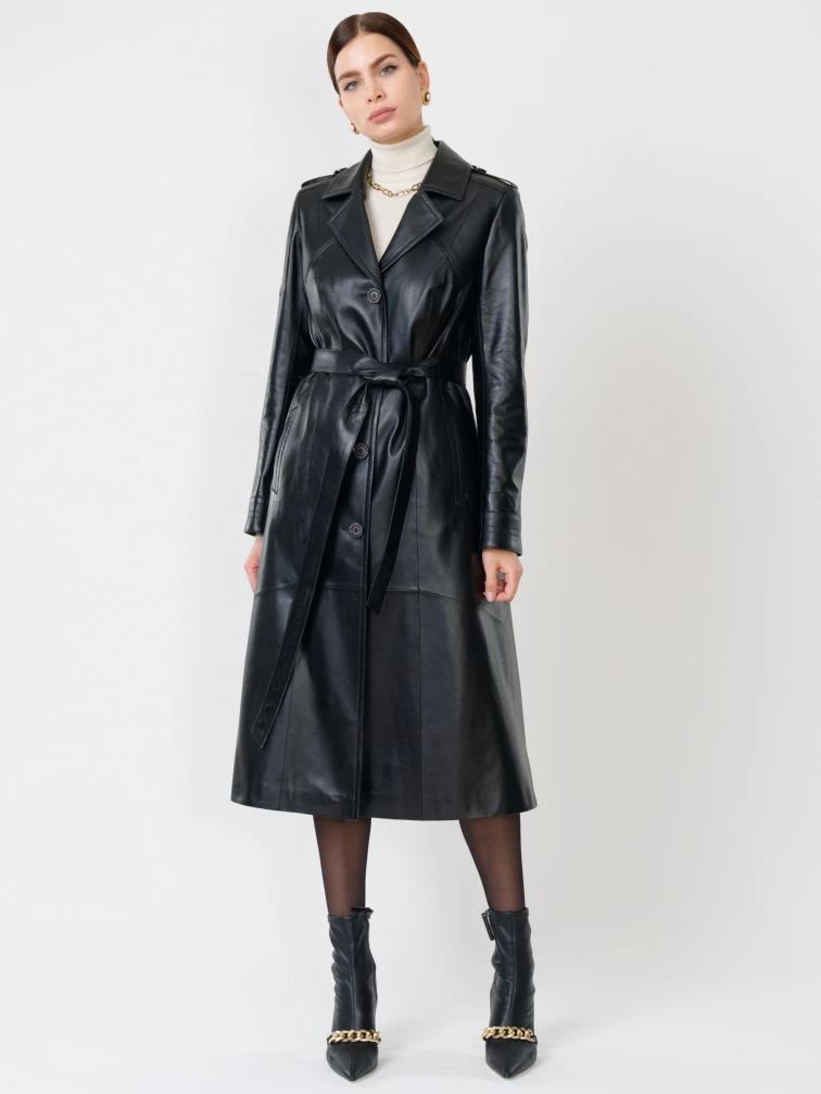 Кожаный комплект женский: Плащ 3010 + Юбка 03, черный, р. 46, арт. 111266-0