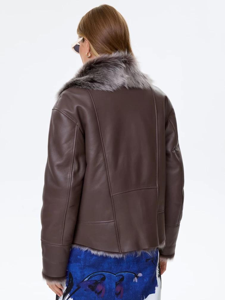 Короткое женское полупальто из натуральной овчины тоскана премиум класса 2049, коричневое, размер 44, артикул 64420-6