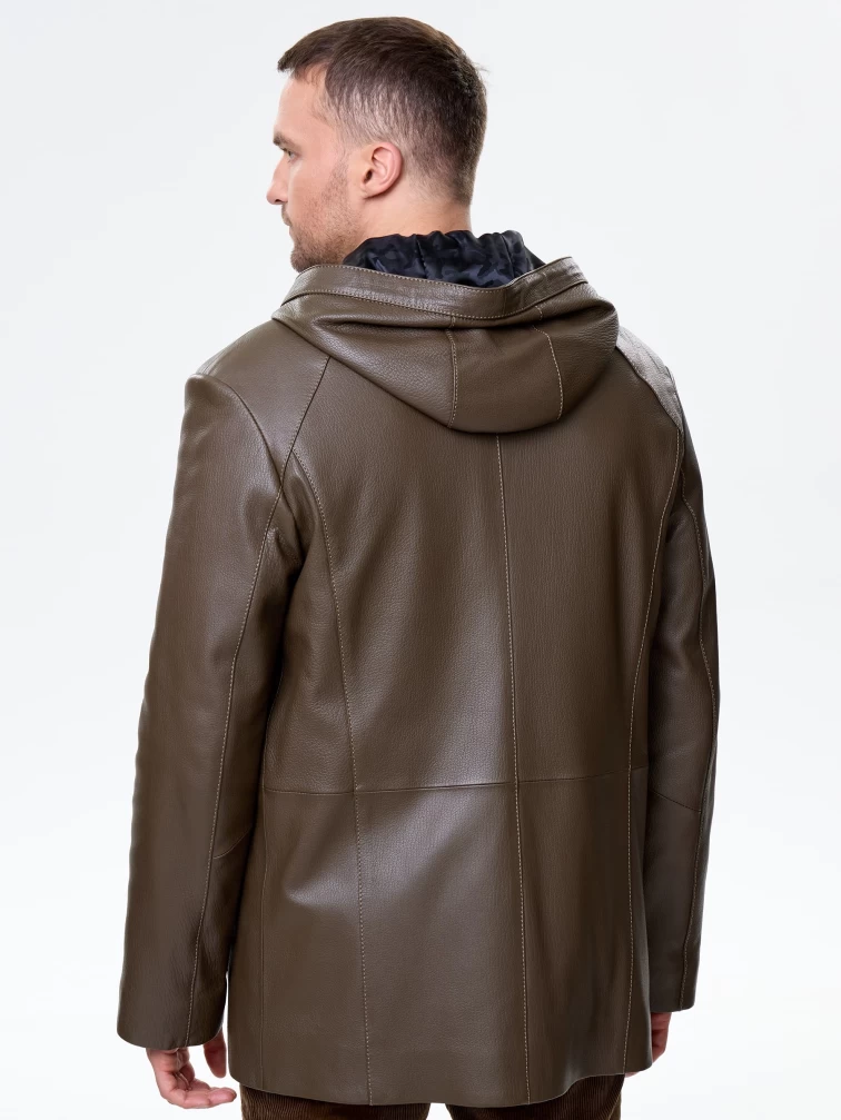 Мужская кожаная куртка с капюшоном премиум класса 552, хаки, размер 52, артикул 41130-5