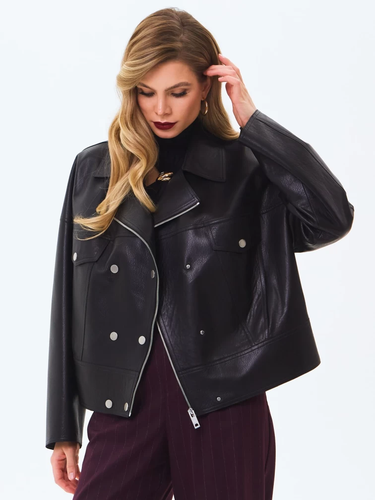 Короткая женская кожаная куртка косуха премиум класса 3085, черная, размер 46, артикул 24610-3