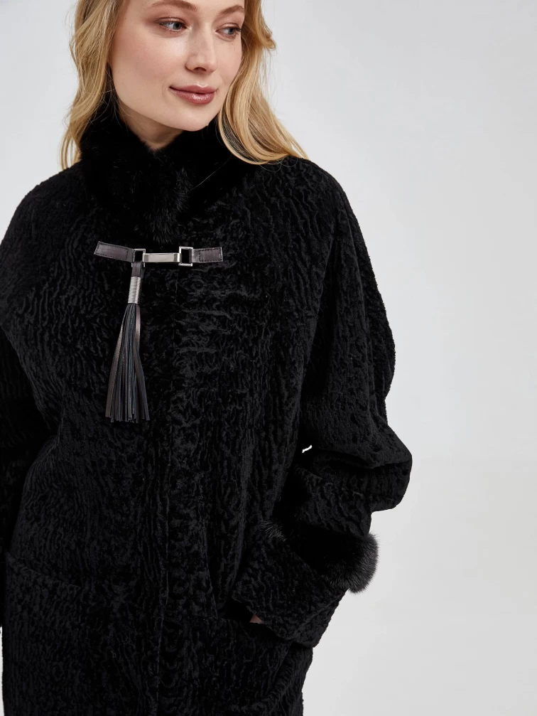 Шуба из астрагана с отделкой из меха норки для женщин 29мех, черная, размер 48, артикул 13590-2