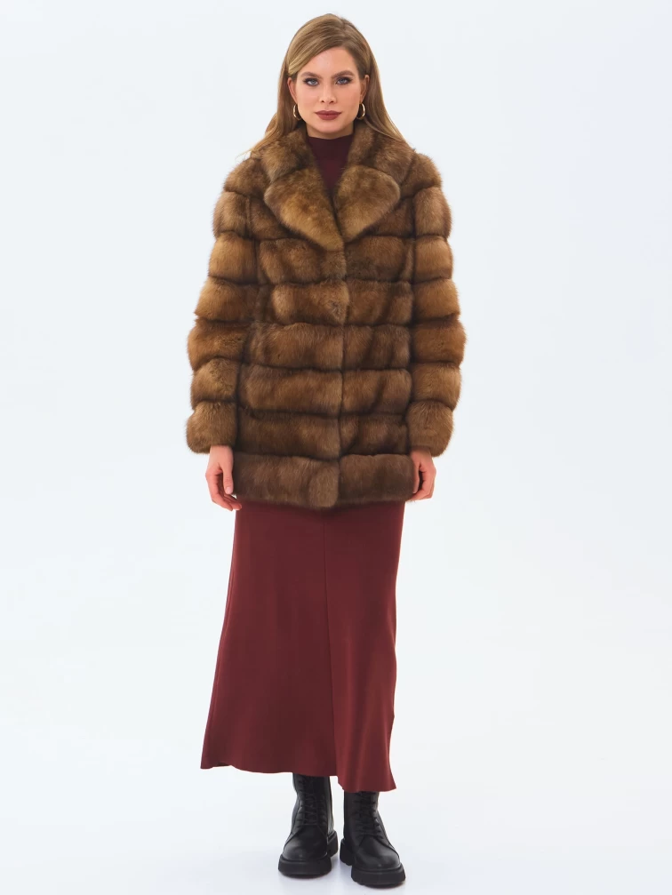 Шуба из меха соболя женская премиум класса Мэри, темно-коричневая, размер 50, артикул 34200-1