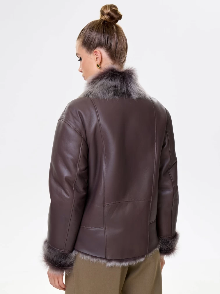 Короткая женская дубленка из тосканы премиум класса 2049, коричневая, размер 44, артикул 64200-4