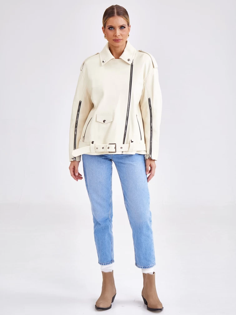 Кожаная косуха премиум класса женская 3040, белая, размер 46, артикул 23141-6