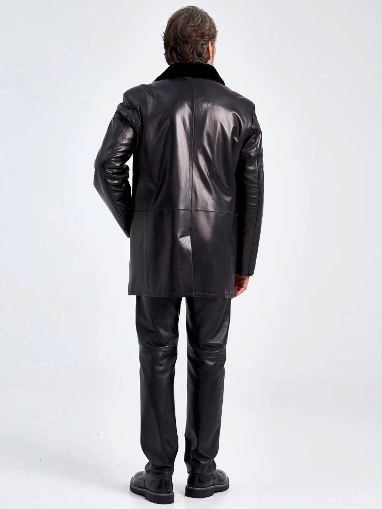 Зимнее мужское кожаное полупальто на подкладке из овчины 5704, черное, размер 48, артикул 40650-2