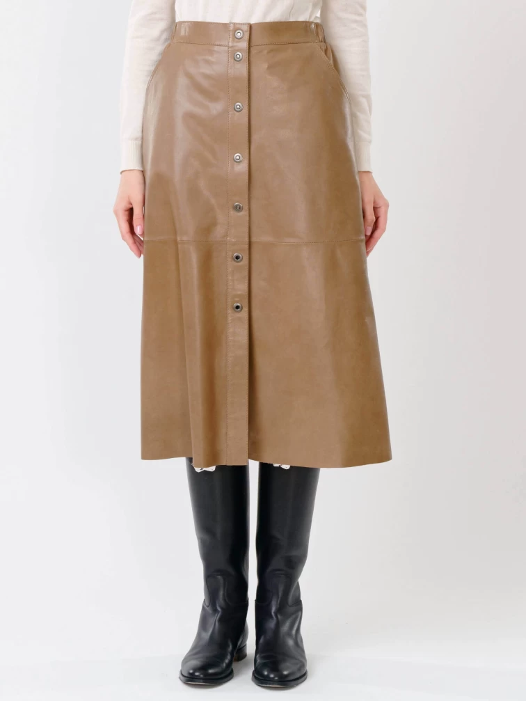 Коричневая кожаная юбка 08, размер 50, артикул 85541-1