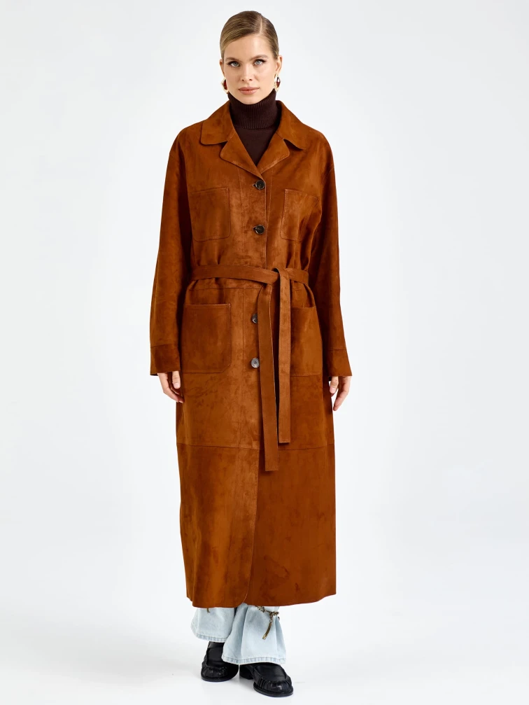 Замшевый женский плащ премиум класса 3113з, виски, размер 48, артикул 92400-4