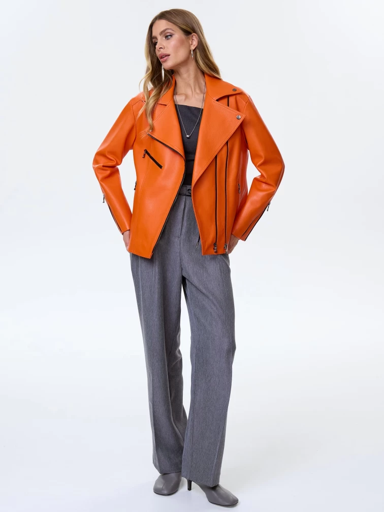 Кожаная куртка косуха премиум класса для женщин 3047, оранжевая, размер 52, артикул 24290-1