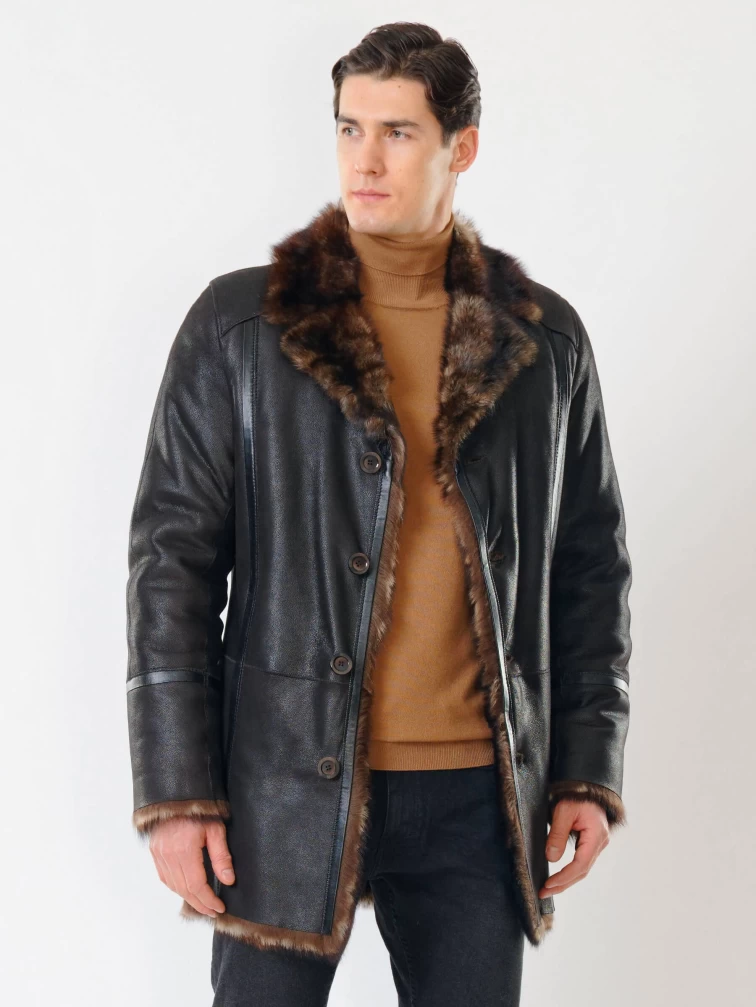 Классическая мужская дубленка из тосканы премиум класса Леон(т), черный триколор, размер 60, артикул 70610-5