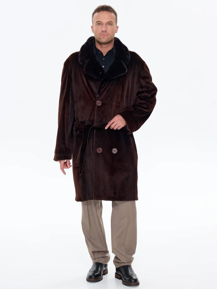 Мужская двубортная норковая шуба CADANO F086389A, коричневая, размер 56, артикул 34540-4