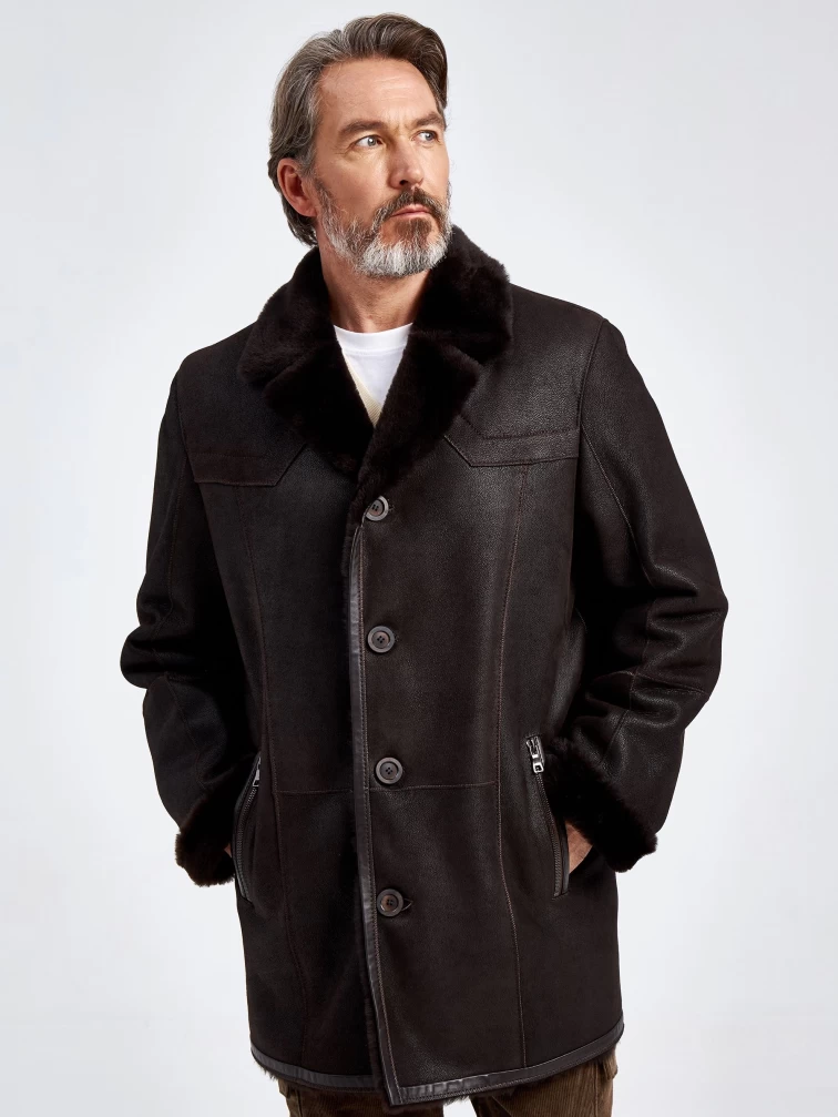 Мужская классическая дубленка 405, коричневая, размер 46, артикул 70671-6