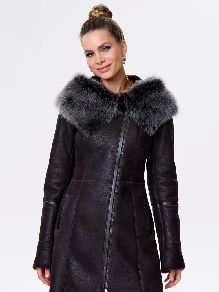 Женская дубленка косуха с капюшоном из тосканы 283, коричневая, размер 44, артикул 13492-3