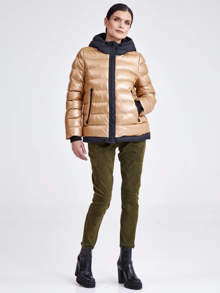 Женская кожаная куртка с капюшоном премиум класса 3028, бежевая, размер 44, артикул 23340-5