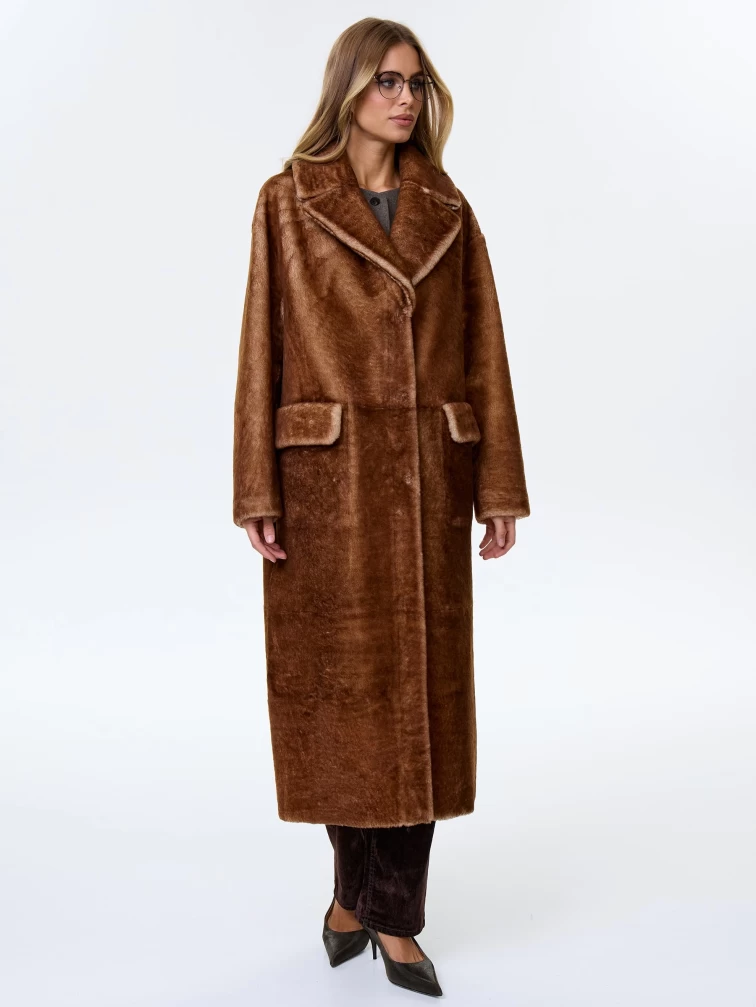 Длинное женское пальто из натуральной овчины астрагана премиум класса 2053, коричневое, размер 48, артикул 64370-4