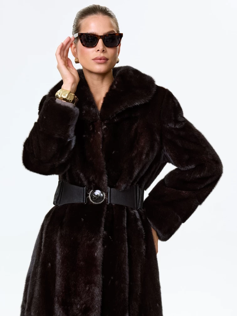 Длинная женская норковая шуба премиум класса Белла(в), черная, размер 52, артикул 34050-0
