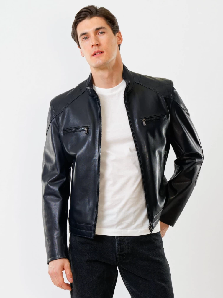 Кожаная куртка мужская 545, синяя, размер 50, артикул 28701-0