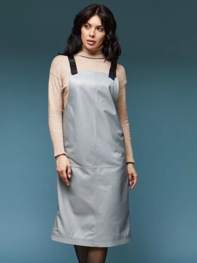 Длинный кожаный сарафан 01_1, серо-голубой, размер 46, артикул 85170-1